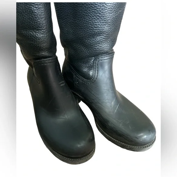 LK Bennett leather sheerling Rain Boots 37 half calf black - Picture 3 of 5